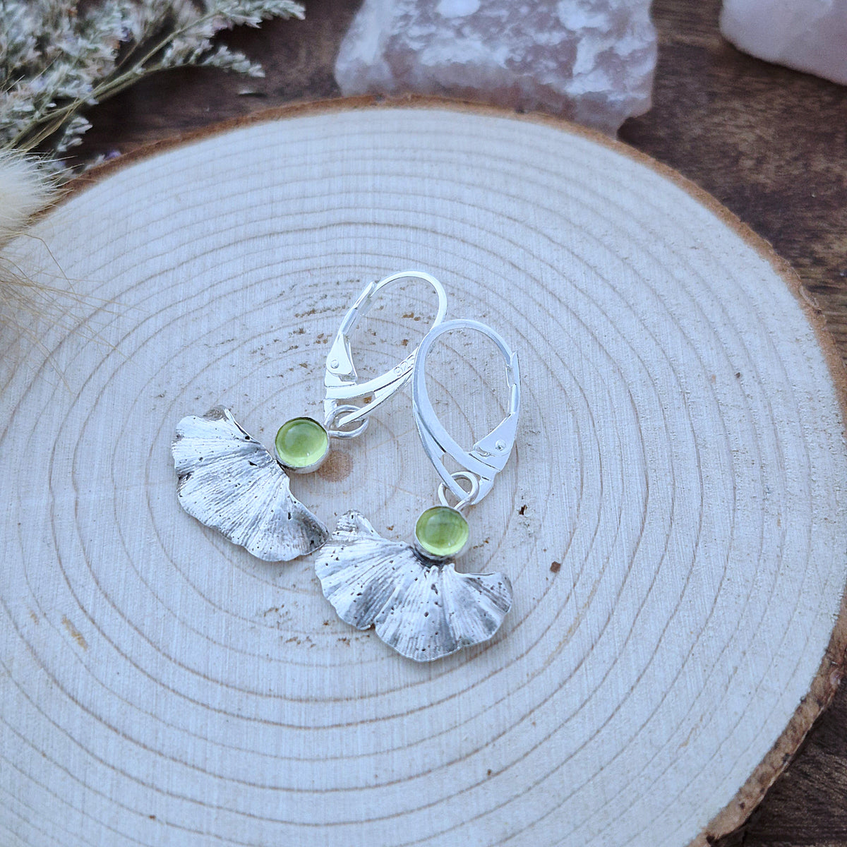Ginko uhani s peridotom/olivinom