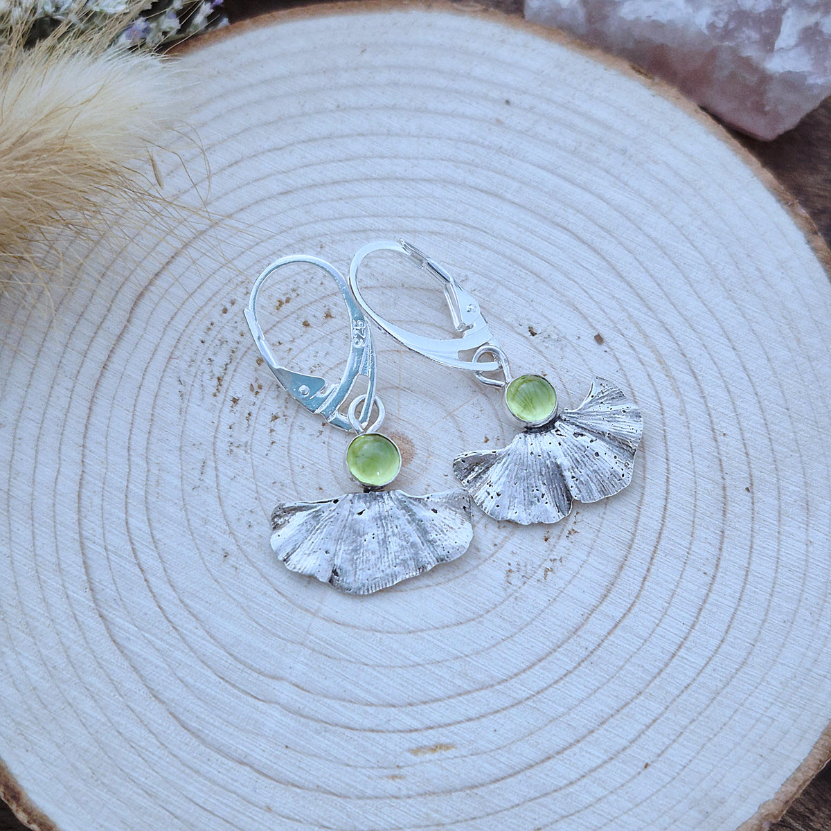 Ginko uhani s peridotom/olivinom